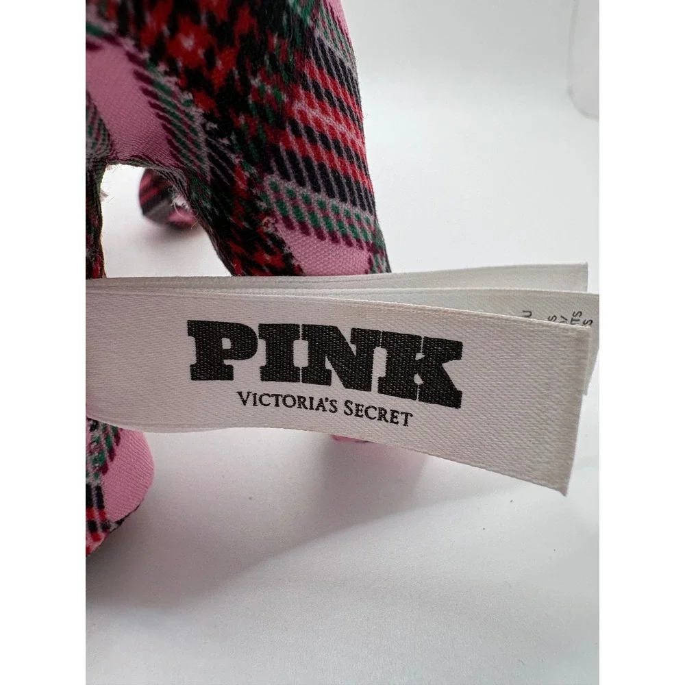 Victoria's Secret PINK‎ Plush Dog Pink Black Plaid Red Scarf Collectible 8 Inch